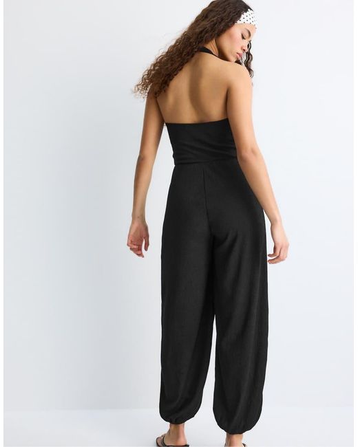 Stradivarius Black Balloon Halter Jumpsuit