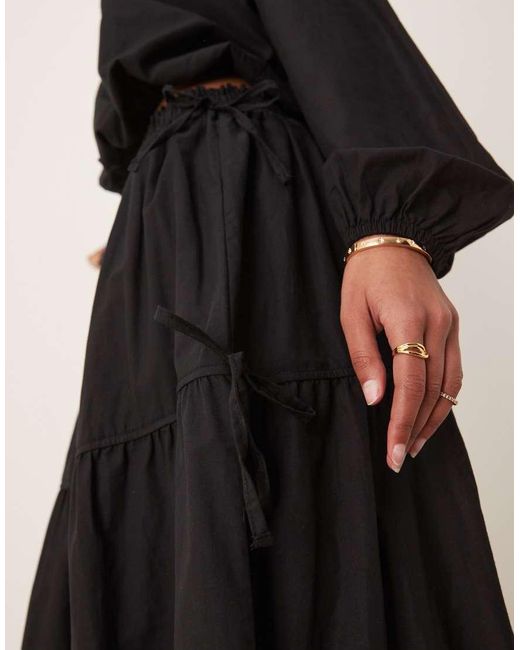 ASOS Black Boho Tie Side Tiered Maxi Skirt
