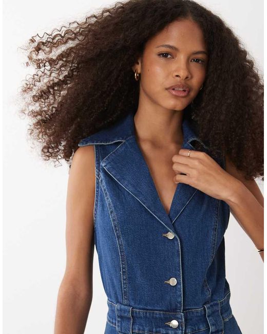 River Island Blue Denim Jumpsuit
