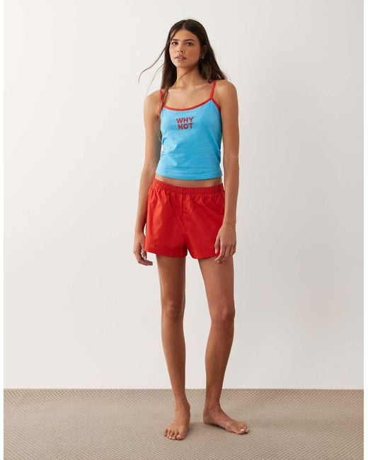 ASOS Why Not Embroidered Cami Top & Shorts With Star Embroidery Pyjama Set