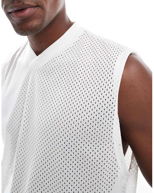 ASOS Rechte Oversized Tanktop Van Mesh in het White voor heren