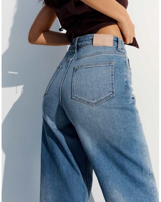 Bershka Blue High-waist Wide-leg Jeans