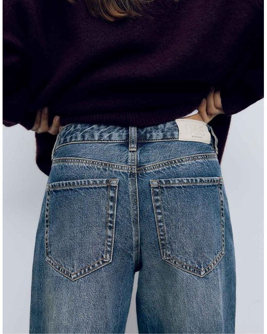 Stradivarius Blue D65 Straight Turn-up Jeans