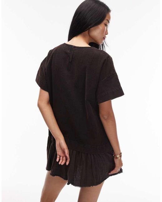 Vestido Corto Negro Lavado De Estilo Camiseta Con Diseño Híbrido De Pana De ASOS de color Black