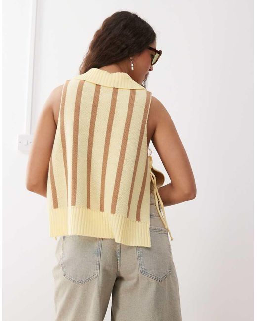 Collusion Natural Knitted High Collared Neck Singlet With Tie Sides-yellow