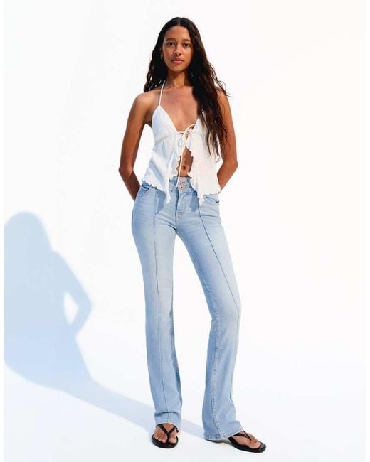 Bershka Blue Low Rise Flared Jeans