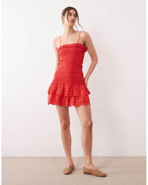 Iisla & Bird Red Ruched Mini Beach Dress