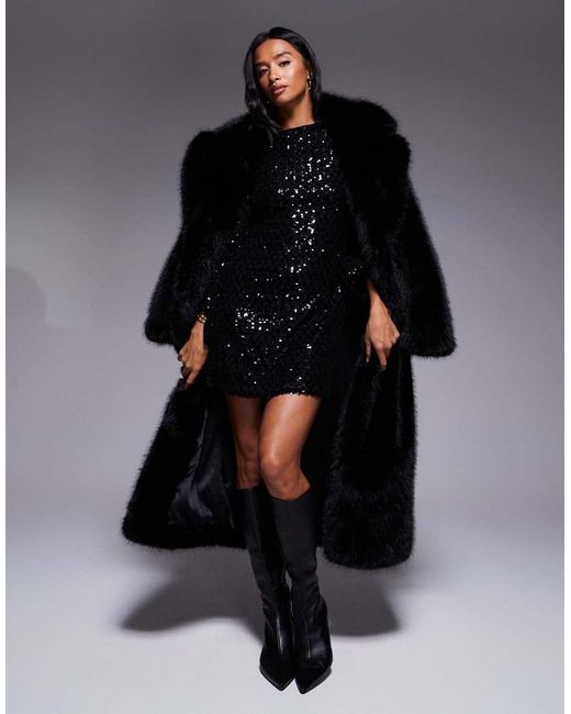 Jaded Rose Petite Black Fluted Sleeve Sequin Mini Dress