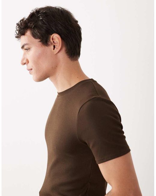 ASOS Brown Essentials Muscle Fit T-shirt for men
