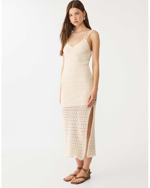 Stradivarius Natural – gehäkeltes, langes kleid