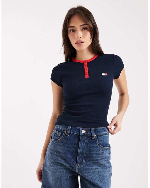Tommy Hilfiger Blue Badge Logo Slim Fit Henley T-Shirt