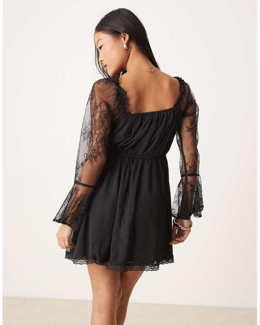 Miss Selfridge Black Lace And Chiffon Mix Mini Dress