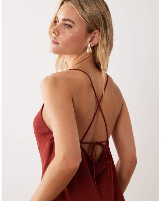 ASOS Brown Asos Design Petite Hybrid Satin Panel Cami Maxi Dress