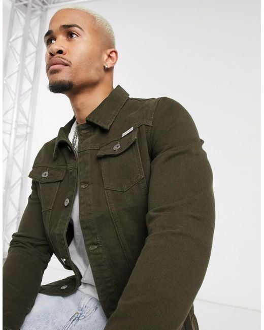 Liquor N Poker Green Khaki Denim Jacket for men