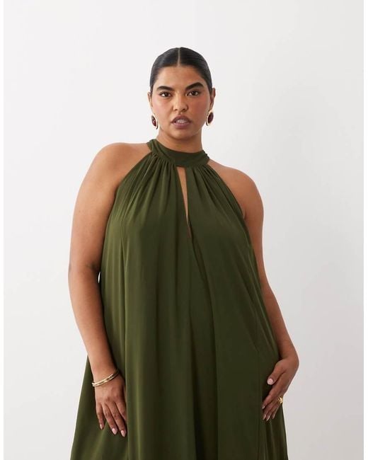 Lace & Beads Plus Green Sleeveless Choker Detail Trapeze Maxi Dress
