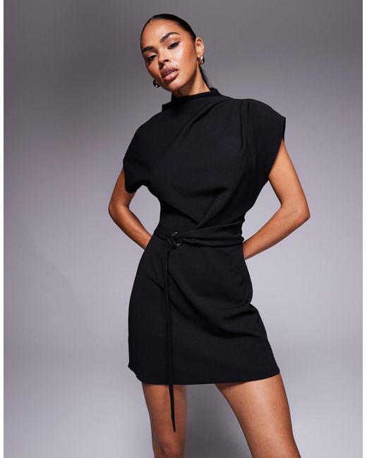 ASOS Women's Black Grown On Neck Wrap Mini Dress - laplaya.ma