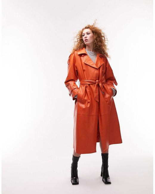 Faux Leather Trench Coat in Red Lyst