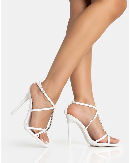 Public Desire Brown Strappy Round Toe Stilettos Heels