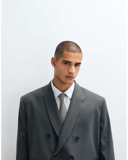 ASOS Gray Double Breasted Boxy Shawl Wrap Suit Jacket for men