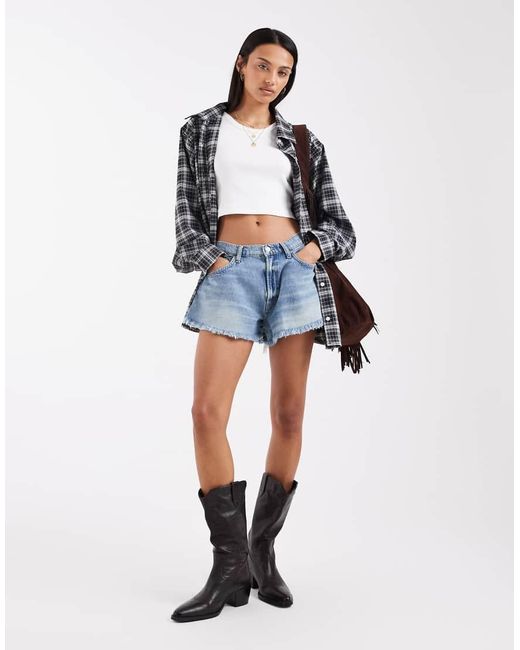 Free People Blue Sparks Fly Denim Shorts