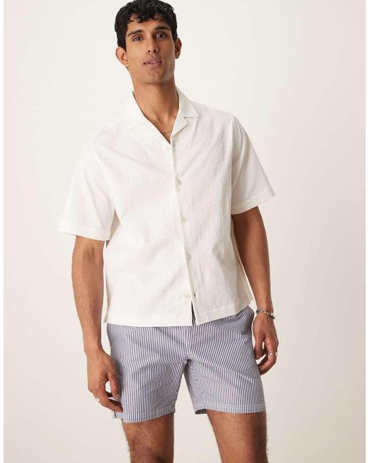 ASOS White Boxy Revere Seersucker Shirt for men