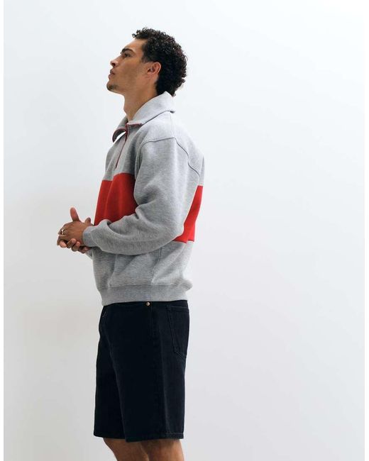 ASOS White Oversized Half Zip Sweatshirt With Contrast Zip And Chest Panel for men