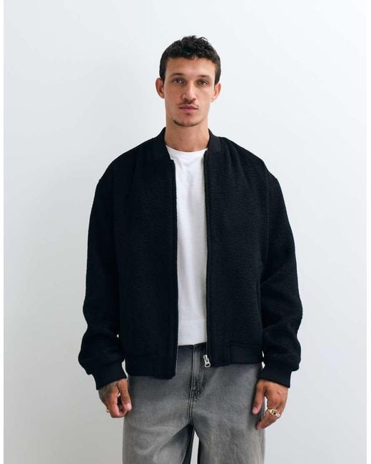 ASOS Blue Oversized Wool Look Bomber Jacket for men