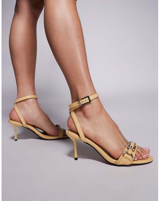 River Island Yellow Buckle Detail Heeled Sandals