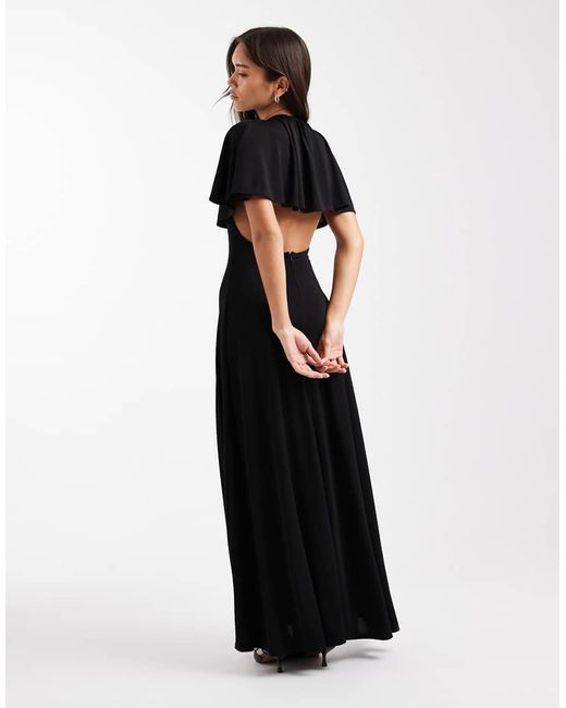 WeWoreWhat Black Cape Overlay Midaxi Dress