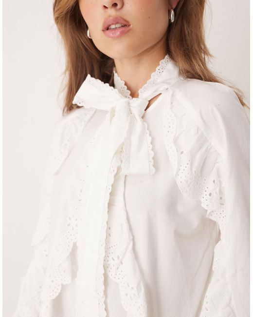 Sister Jane White Broderie Trim Pussybow Shirt