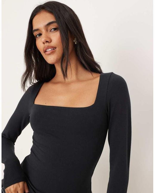 Abercrombie & Fitch Black Long Sleeve Square Neck Top