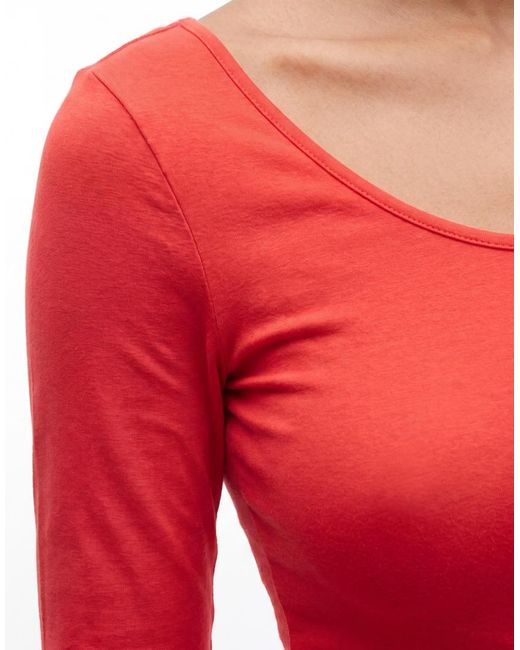 & Other Stories Red Long Sleeve Slim Fit Top With Thumb Holes