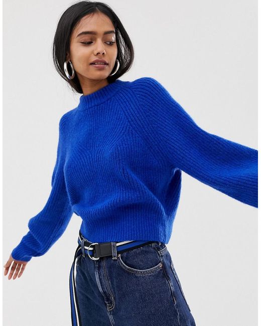 Weekday Blue Knitted Jumper In Cobalt