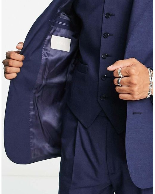 Noak Blue Premium Wool-Rich Skinny Suit Jacket for men