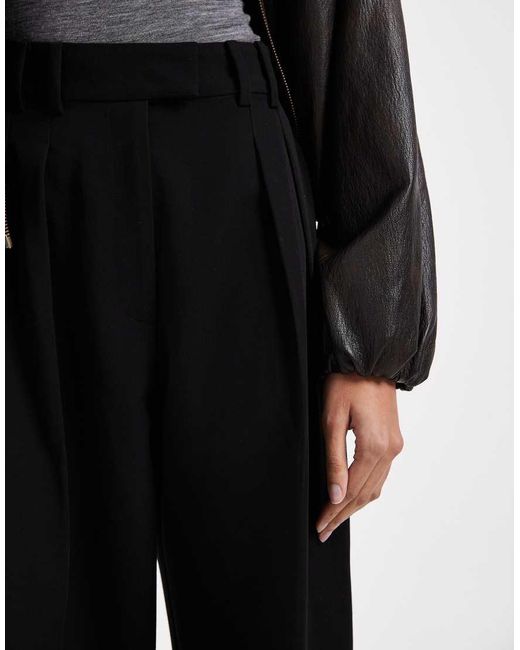 ASOS Black Tall Tailored Wide Leg Trousers With Pleat Detail