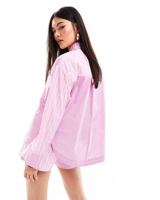 Camicia a righe con design combinato di The Couture Club in Pink