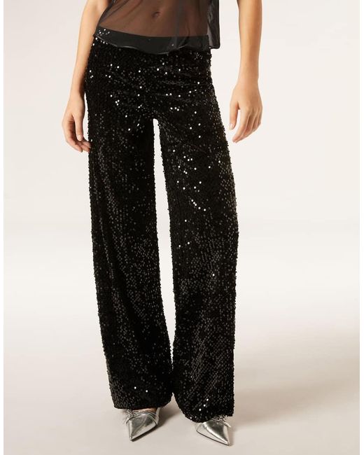 Calzedonia Black Velvet And Sequin Palazzo Trousers