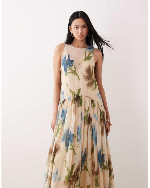 ASOS Natural Asos Design Tall Racer Neck Smock Maxi Dress