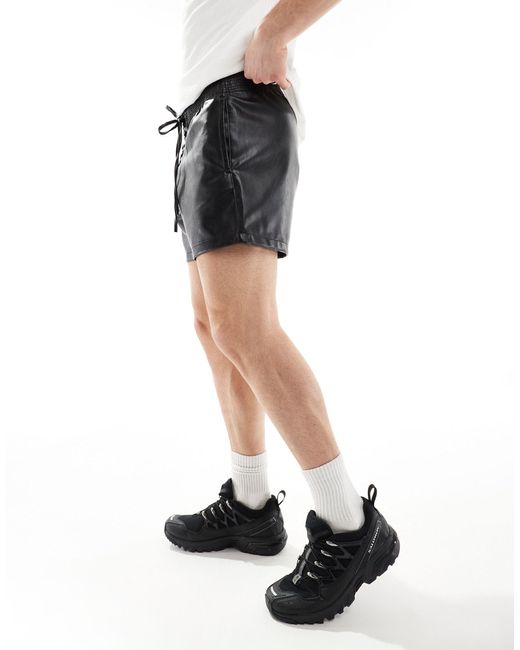ASOS Black Leather Look Shorts for men