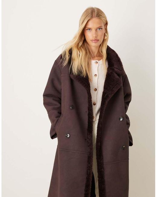 ASOS Natural Longline Bonded Borg Jacket