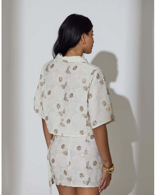 South Beach Gray Floral Sequin Embroidered Wrap Mini Skirt