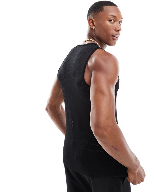 ASOS Black Muscle Fit Vest With Henley Neck Detail for men