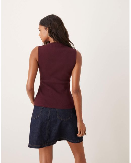 ASOS Red Longline Cinched Rib Button Through Top