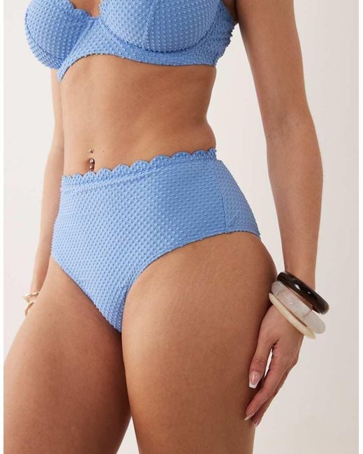 Peek & Beau Blue Textured Scallop Trim Highwaist Bikini Bottoms