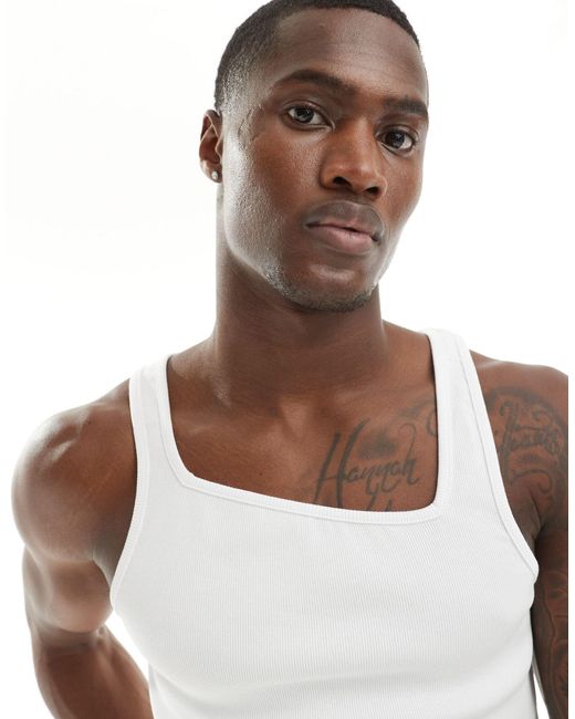 ASOS White Muscle Fit Asymmetric Neck Vest for men