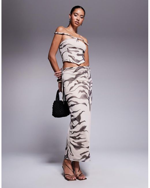 ASOS Multicolor Mesh Bardot Faux-ord With Twisted Straps Maxi Dress
