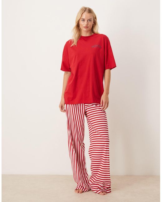 ASOS Red Asos Design Tall Oversized Tee & Wide Leg Trouser Pyjama Set