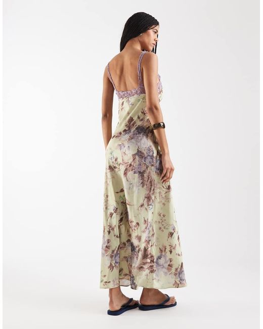 Reclaimed Vintage White Maxi Tea Dress With Lace Inserts