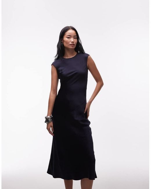 & Other Stories Blue Bias Cut Satin Maxi Dress With Cap Sleeve