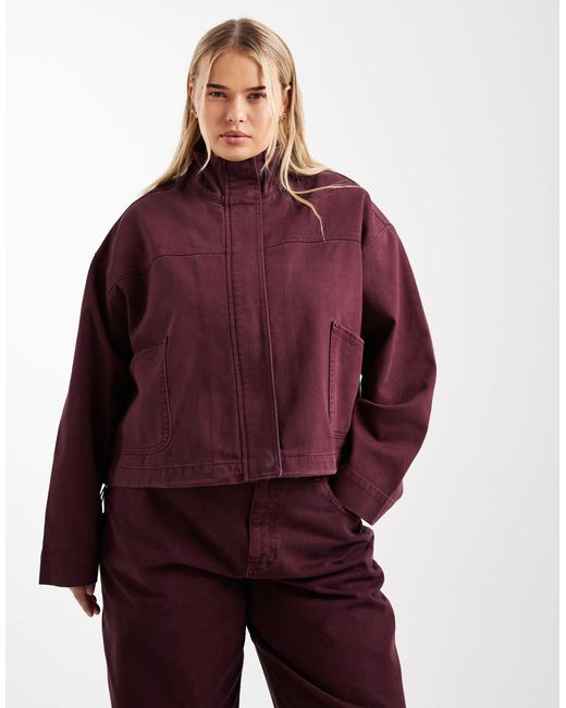 Asos design curve - veste en denim d'ensemble à col cheminée - bordeaux ASOS en coloris Red